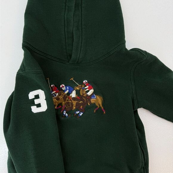 Polo Ralph Lauren 3T Kids Equestrian Triple Pony Hoodie Classic Green Sweater - Picture 5 of 16